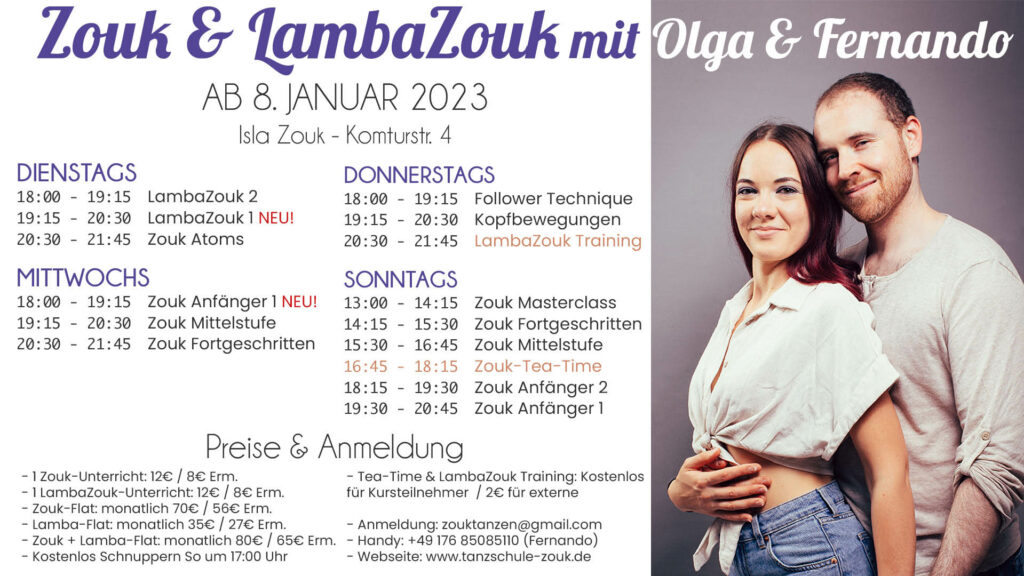 Zouk & Lamba-Kurse ab 8. Januar 2023 in Bremen